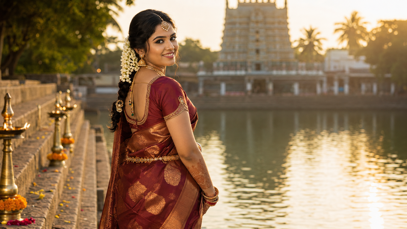 Red bridal makeup look in Trichy