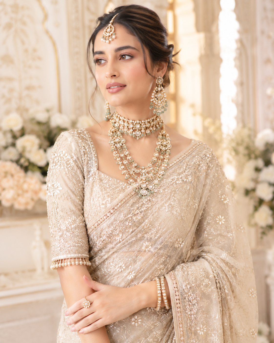Reception bride portrait by Trichy makeup studio
